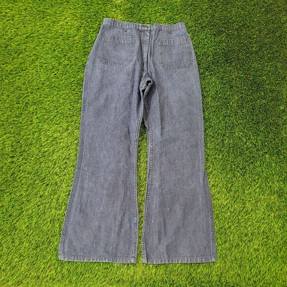 Vintage 70s Disco Flared Pants Womens 10/11 31x31 Blue - Picture 1 of 16